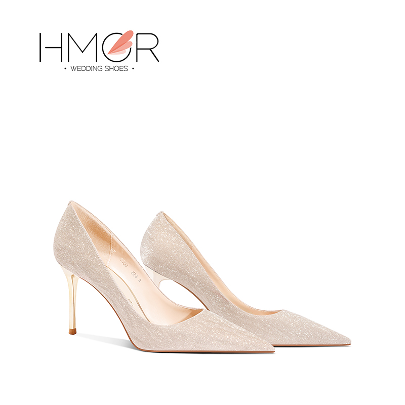 HMOR wedding shoes show and wedding dress Two wearing 2022 new bridal shoes French style crystal high heel shoe finer with single shoes