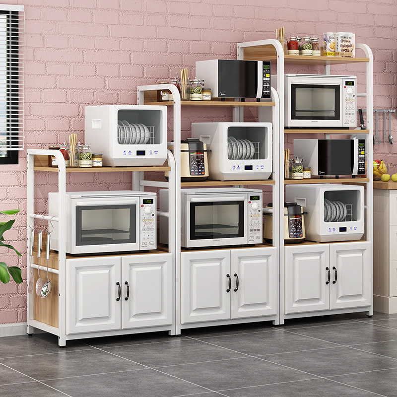 Kitchen Oven Microwave Oven Rack Floor Type Electrical condiment Condiment Discharge Pan Containing shelf multilayer integral cupboard with fence