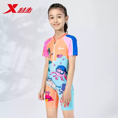 XTEP children's swimsuit girls small, medium and large children's one-piece cute sunscreen bathing hot spring 2021 new swimming suit