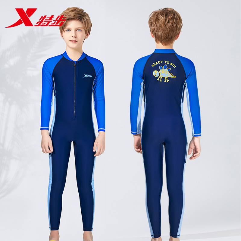 XTEP children's swimsuit Boy baby one-piece long-sleeved professional sunscreen new girl baby training swimming equipment