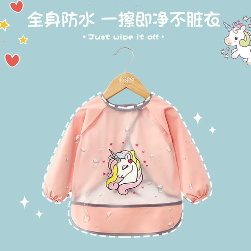 Водонепроницаемый детский нагрудник для еды, лонгслив, фартук, анти-грязь, сзади на завязках, с карманом