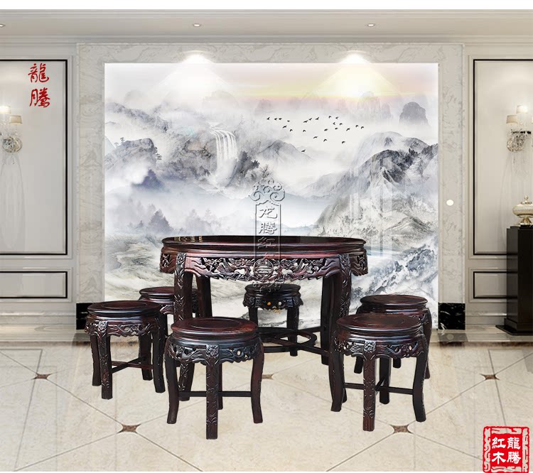 Mahogany boutique furniture Laos red rosewood round dining table cozhi yellow sandalwood solid wood plum leisure table