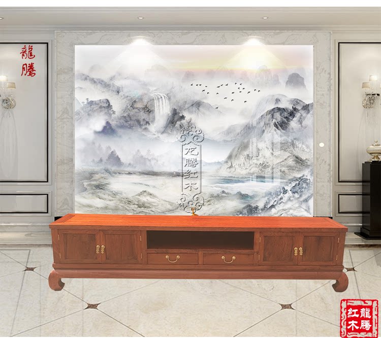 Mahogany boutique furniture Burmese pear TV cabinet big fruit red sandalwood new Chinese style plain solid wood TV cabinet living room set