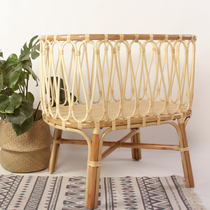 Gui Fan imported rattan crib solid wood cradle treasure bed manual environmental protection pure natural newborn bed with guardrail