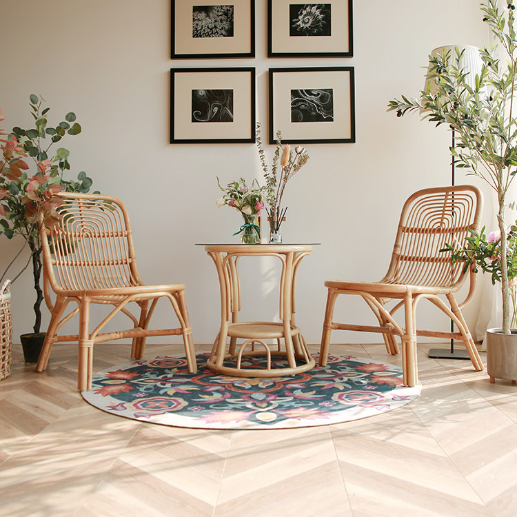 Guifan Nordic natural rattan woven chair Pastoral B & B Living Room Balcony Leisure coffee table table and chair three-piece combination