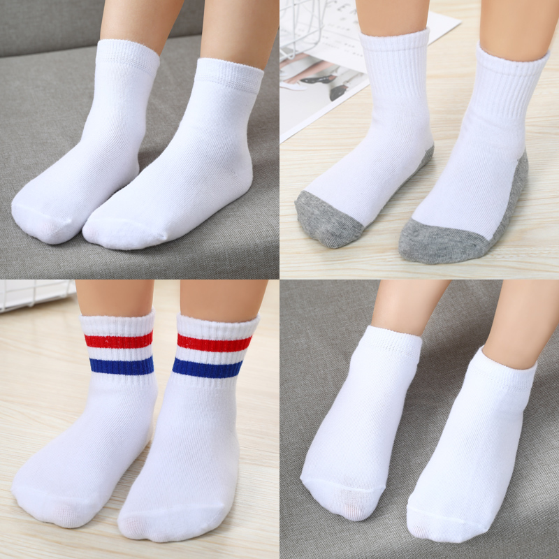 Children's White Student Socks, Pure Cotton, Thin Style for Spring, Autumn, and Winter, Boys and Girls Latin Dance Competition Mid-Calf White Socks