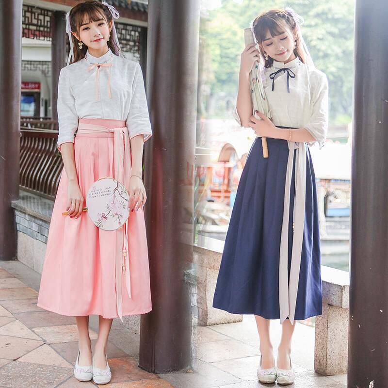 New Classical Improved Han Elements Ancient Costume Girls Chinese Style Hanfu Female Students Class Clothes Antique Skirts Daily Clothing
