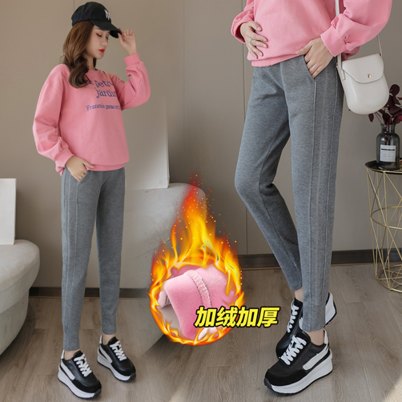 Pregnant Woman Pants Spring Fall Outside Wearing Inner Hitch Pants Long Pants Autumn Winter Plus Suede Thickened Large Size Yard Care Sports Pants Winter Clothing