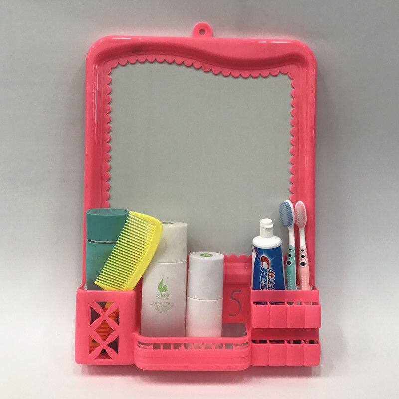 Plastic square fashion makeup wall wall hanging mirror dressing mirror bathroom hanging mirror with shelf hanging mirror.