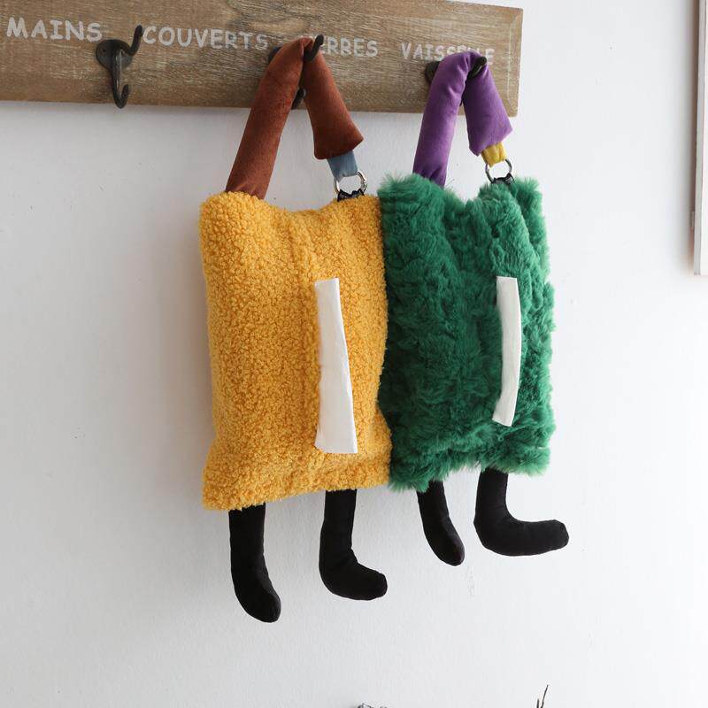 Plush soft cute living room tissue set coffee table drawer box wall-mounted high-end tissue bag car hanging tissue box