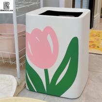 Flowers Nets Red Trash Cans Creative Stickers Pure color square white minimalist modern double washroom office bucket