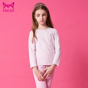 Áo trẻ em trong quần áo cotton mùa thu lớn cô gái đồ lót mèo quần áo trẻ em đặt nhà Lycra quần quần sọc - Khác