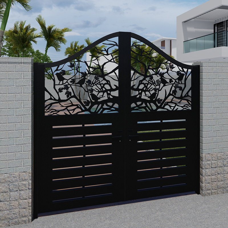 Custom Modern Iron Art Gate Villa Courtyard Door Pattern Cut Outdoor Stainless Steel Entrance yard Single double door