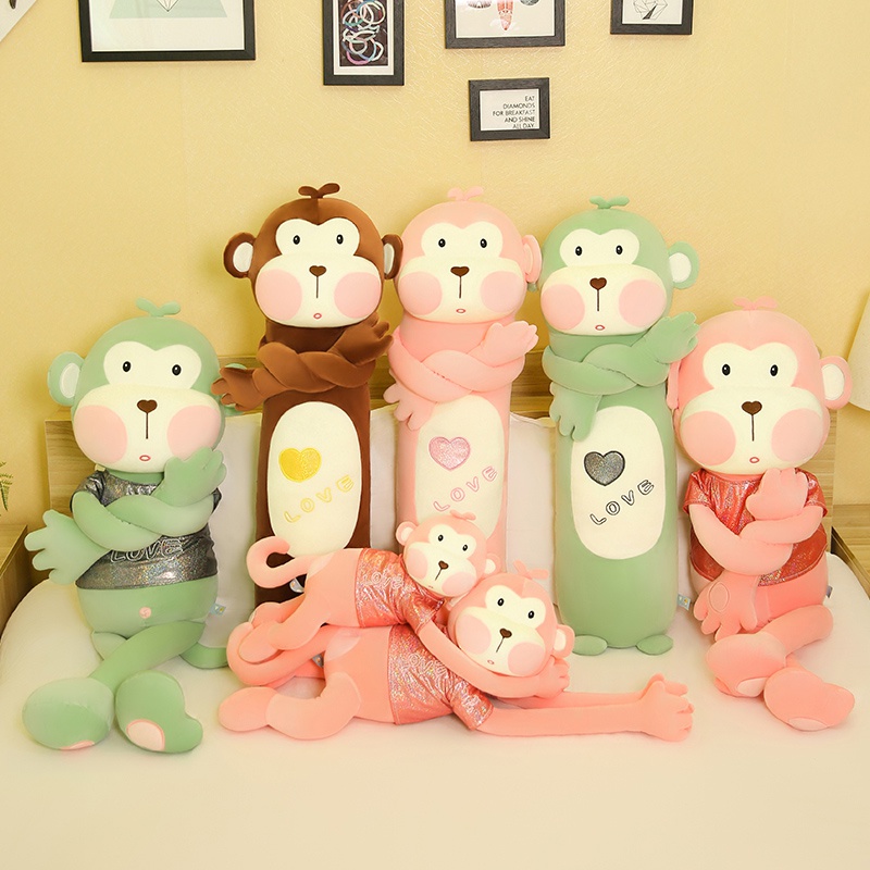 Cute Monkey Hair Suede Toy Holding Pillow Strip Pillow Sleeping Bed Ultra Soft Cloth Doll Doll Gift Girl