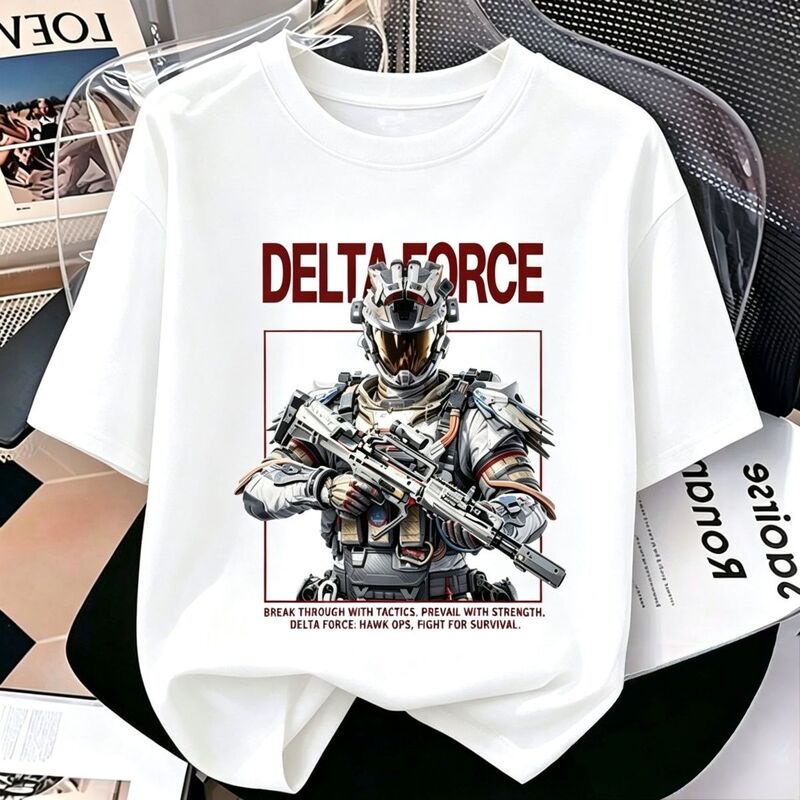 Delta Operation Cos Merchandise Clothing for Older Children, Pure Cotton Short-Sleeve T-Shirt with Dragon, Red Wolf, and Bee Designs, Versatile and Trendy