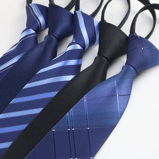 Men's Zipper Tie, Striped Business Professional Work Security No-Knot Tie, Lazy Tie 8cm Easy-To-Pull Tie