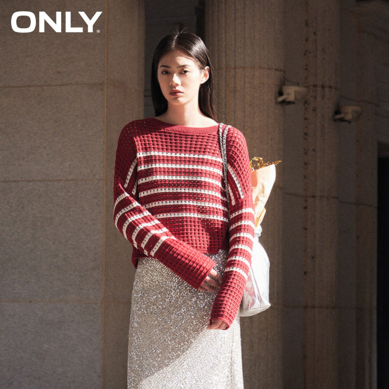 【Only Outlet】Autumn New Style Hollow Striped Loose Drop-Shoulder Short Sweater Knit Top for Women 【Only Outlet】Autumn New Style Hollow Striped Loose Drop-Shoulder Short Sweater Knit Top for Women