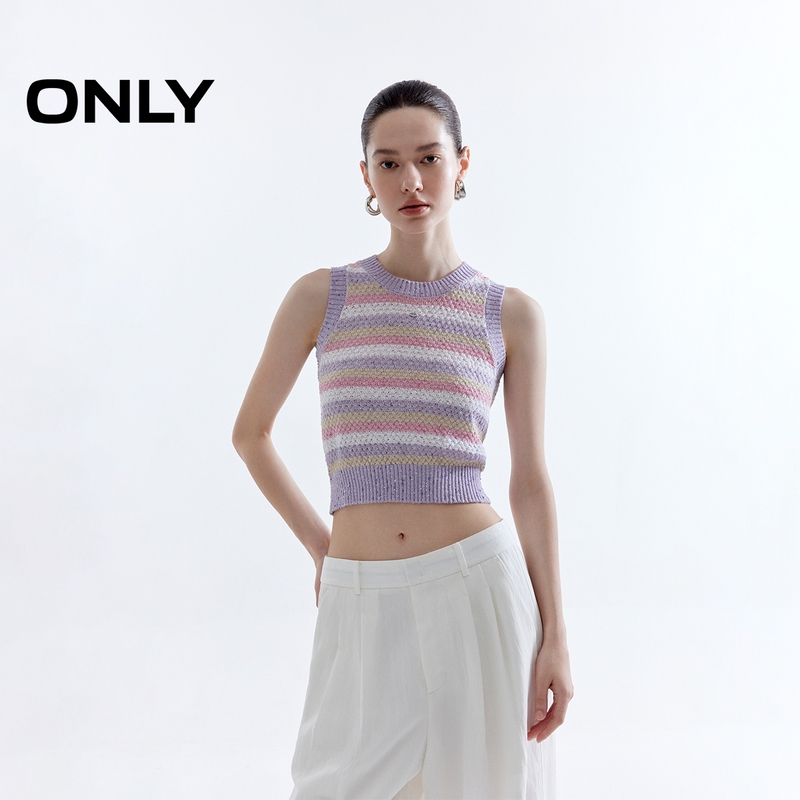 【Only Outlet】Autumn Breathable Soft Hollow Crochet Vibrant Color-Block Striped Crew Neck Vest Knit Top for Women 【Only Outlet】Autumn Breathable Soft Hollow Crochet Vibrant Color-Block Striped Crew Neck Vest Knit Top for Women