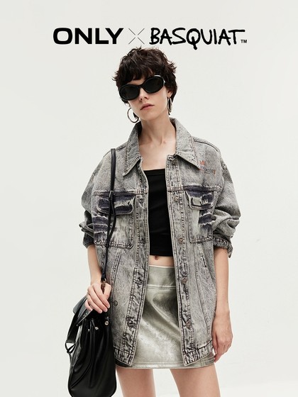 ONLY奥莱夏季BASQUIAT联名款翻领落肩牛仔外套女