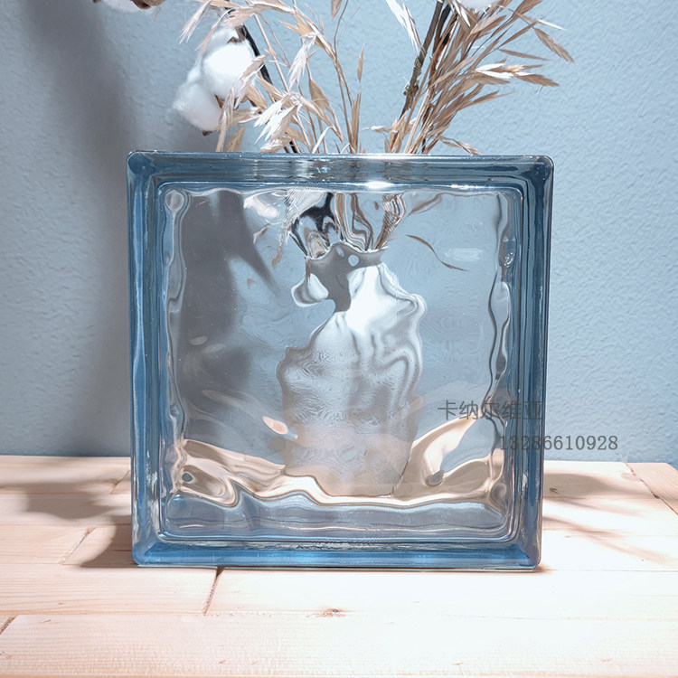 Imported 240X240X 80 edge color blue cloud translucent translucent hollow glass brick bedroom partition wall