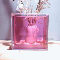 Imported interior color pink cloud pattern transparent translucent square hollow glass brick bathroom bedroom partition wall