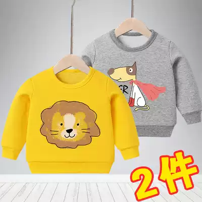 Boy baby plus velvet one velvet Winter Children's round neck top baby thickened autumn and winter children Cotton