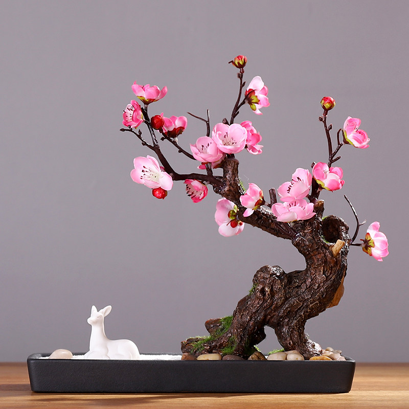 Creative simulation green plant potted living room plant bonsai plum fake flower indoor fake tree TV cabinet decoration small ornaments