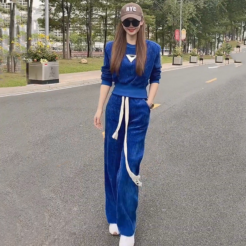 UFO casual fashion Cheniel fluff suit female spring and autumn 2023 wear plush jersey broad leg sets