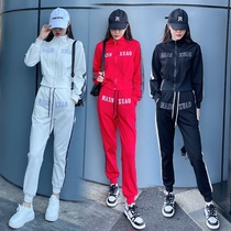 Sports and leisure fashion suit womens spring and autumn Korean version 2023 foreign style age reduction and slimming explosive style sweater running two-piece set