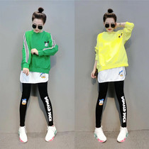 Sports suit female spring and autumn 2022 new fashion foreign style cartoon printing sweater net red casual loose three-piece suit