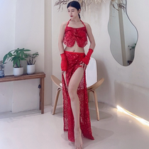 Yuemeng Fenglus new belly dance practice clothes summer sequined red performance clothes performance suits feminine and high-end