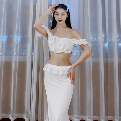 悦梦风璐春夏新款肚皮舞服初学者练功服气质仙女舞蹈包臀重工花边