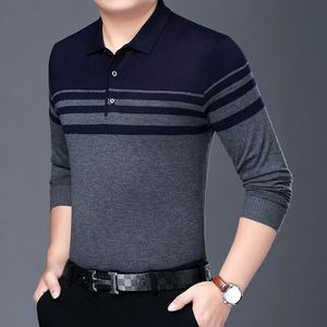 男士长袖t恤秋中老年男装薄款针织衫打底衫