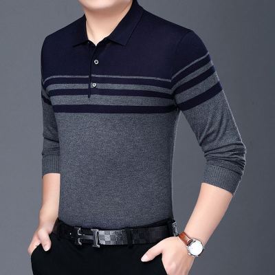 男士长袖t恤秋中老年男装薄款针织衫打底衫