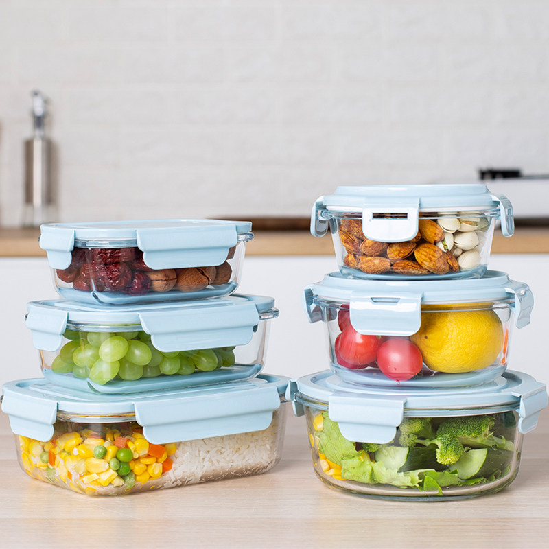 Enyi glass lunch box office worker microwave oven fresh-keeping set bento box student with lid bowl rectangular round bowl