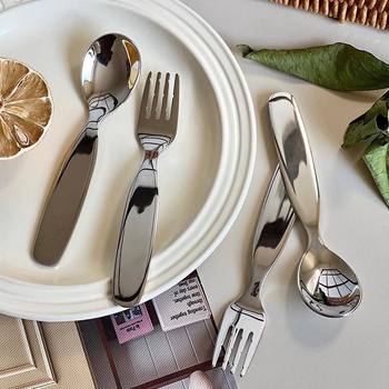 Stainless Steel Children's Spoon and Fork Tableware Spoon Fork Baby Eating Spoon Soup Spoon Fruit Fork Small Spoon Dessert Spoon