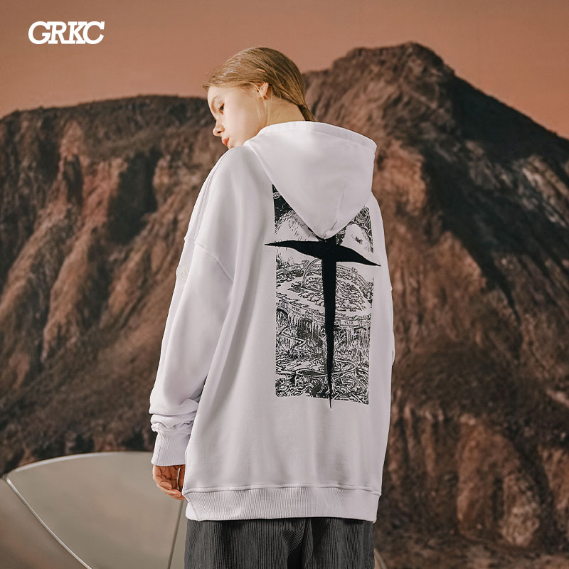 GRKC Greek map oil painting clothes loose National Tide brand couple hoodie men and women with the same trend coat