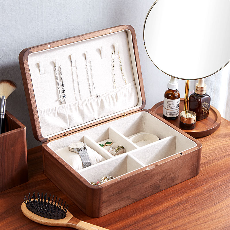 MUSOR jewelry box Walnut mortise and tenon high-grade hanging necklace ear needle ring Portable travel jewelry storage box