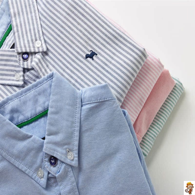 Chàng trai cotton dài tay áo sơ mi trắng Oxford quay áo khoác quần áo trẻ em bông vừa của sọc áo kẻ sọc trẻ em.