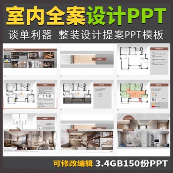 Interior decoration full case design ppt plan template home decoration designer talks about single renderings plan proposal material