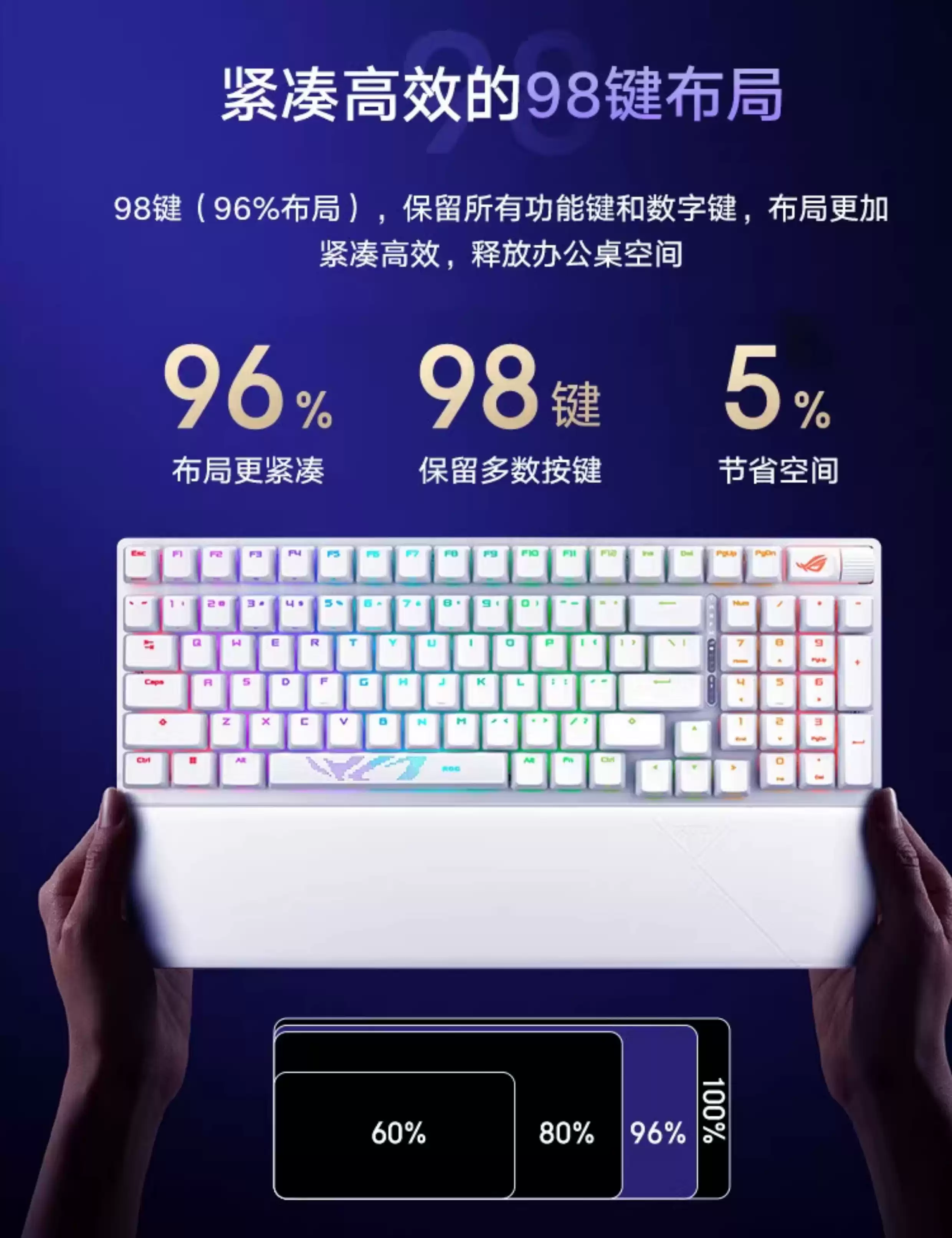 ROG游侠2 98键无线蓝牙有线三模热插拔NX雪武白玩家国度机械键盘