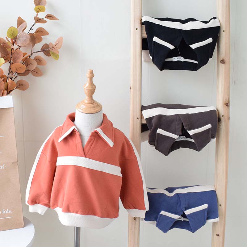 Children's sweater spring and autumn styles for boys and girls casual loose tops lapel long-sleeved T-shirts pure cotton going out pullovers