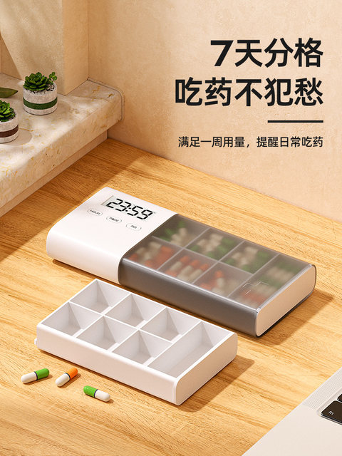 Smart pill box is a portable and repackaged high-end small pill box that electronically reminds the elderly to take medicine regularly seven days a week