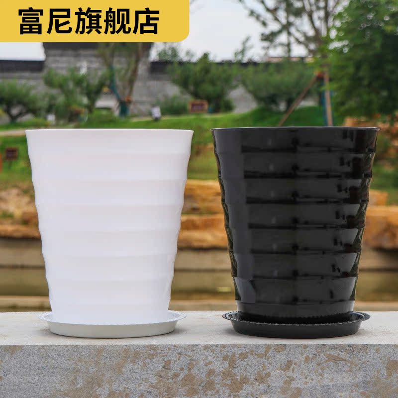 Rich ceramic high thickening flower pot, flower pot thread plastic ultra heavy flowerpot imitation large round black and white