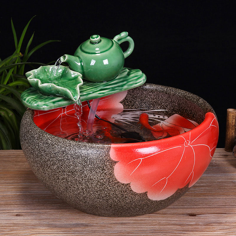 Jingdezhen ceramic aquarium desktop fountain water tank 2 small gold sitting room aquarium fish bowl