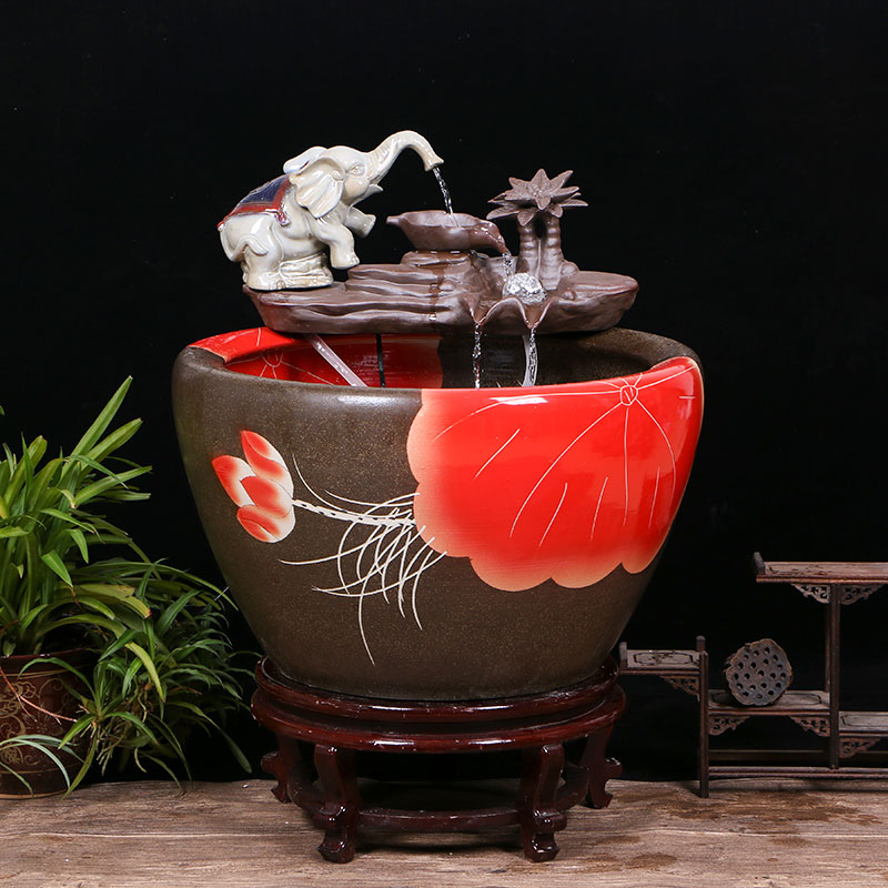 Jingdezhen ceramic goldfish bowl sitting room floor balcony office home furnishing articles circulating water courtyard big fish tank