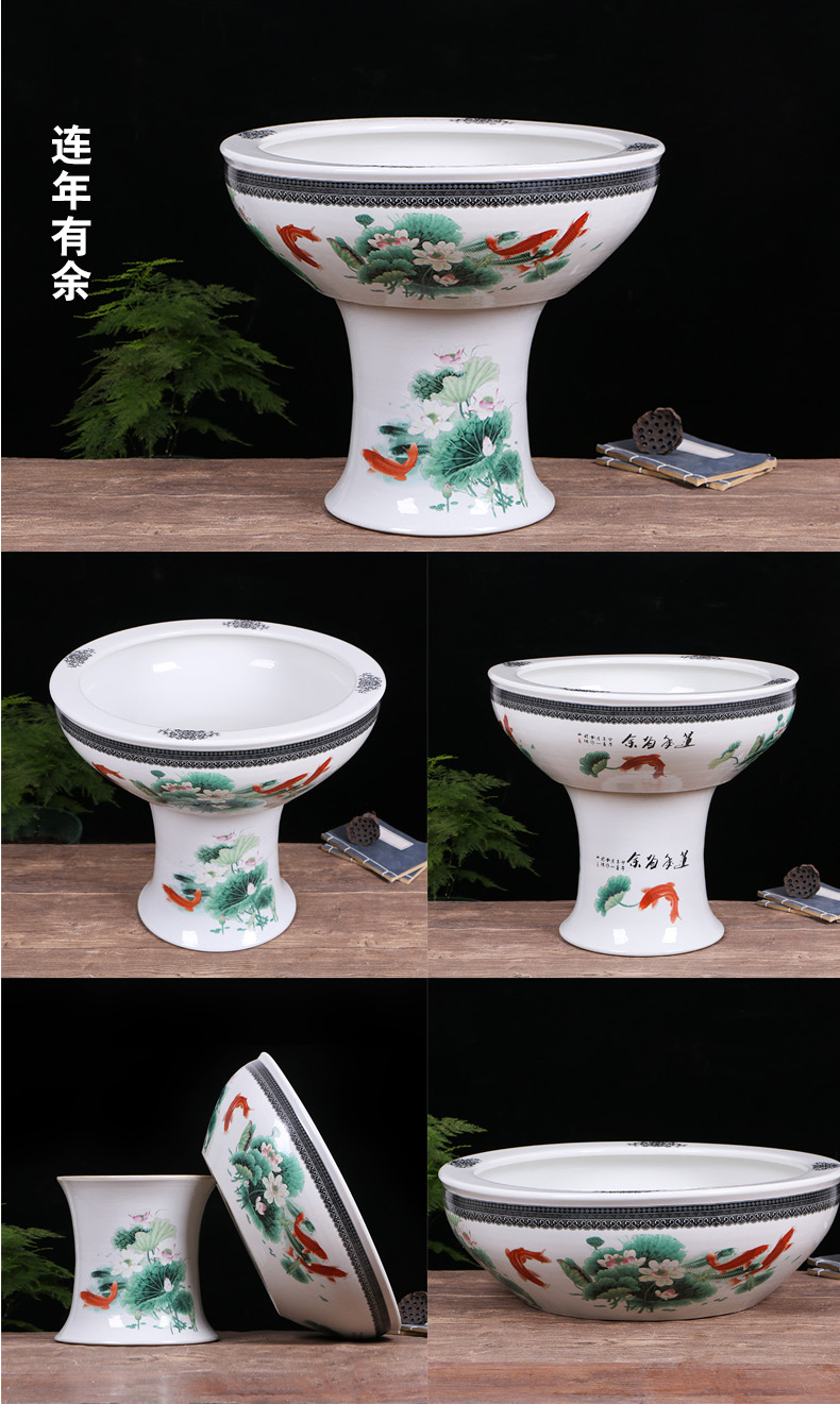 Jingdezhen ceramic tank floor pillar type large sitting room water stone basin to the tortoise cylinder water lily bowl lotus garden