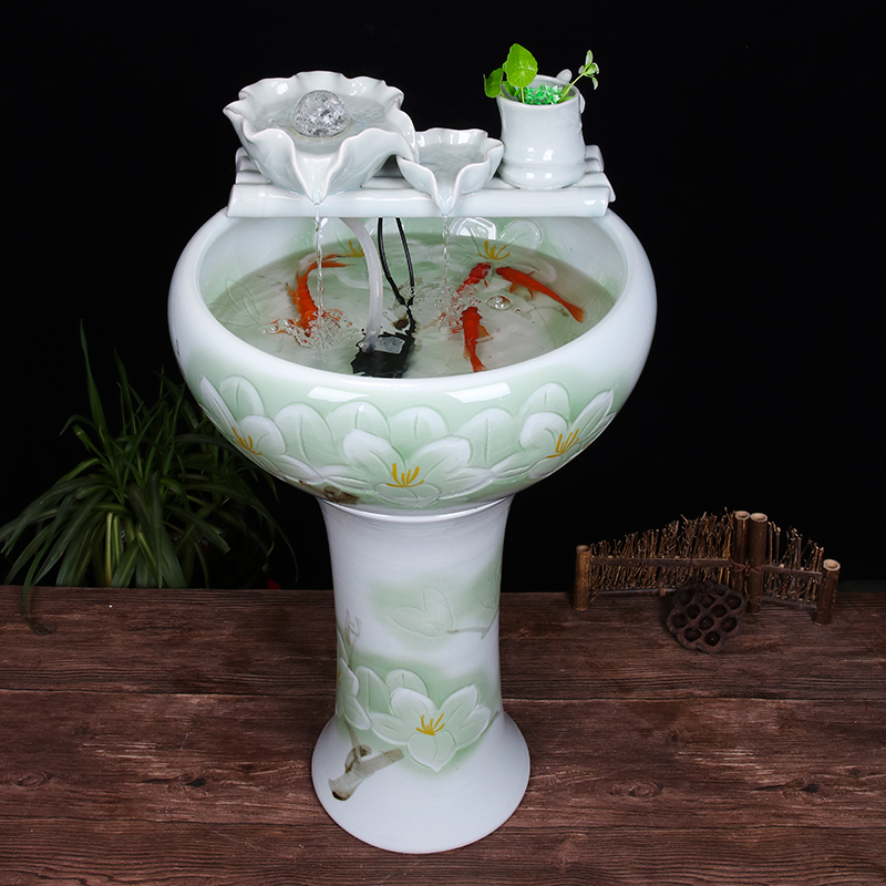 Ceramic floor pillar type tank basin large fish bowl lotus lotus lotus tortoise household gardens furnishing articles