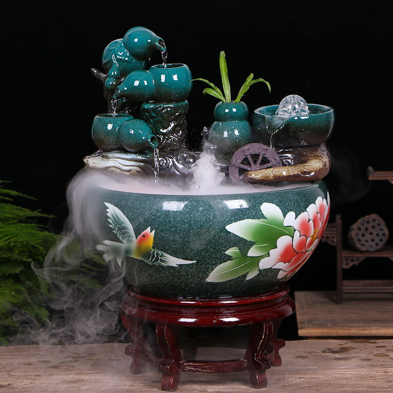 Creative ceramic tank automatic cycle water furnishing articles sitting room small fountain lucky fish bowl and a goldfish bowl