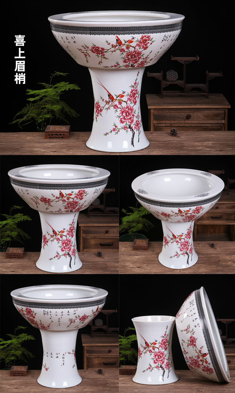 Jingdezhen ceramic tank floor pillar type large sitting room water stone basin to the tortoise cylinder water lily bowl lotus garden